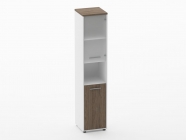 Шкаф 4 узкий верх стеклянная дверь, низ закрытый, с нишей Персона Грата Deka 10.19.18Л Дуб Верцаска/Белый