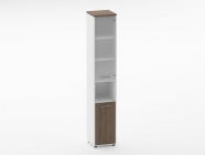 Шкаф 5 узкий верх стеклянная дверь, низ закрытый, с нишей Персона Грата Deka 10.23.18Пр Дуб Верцаска/Белый