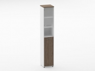 Шкаф 5 узкий верх стеклянная дверь, низ закрытый, с нишей Персона Грата Deka 10.23.20Л Дуб Верцаска/Белый