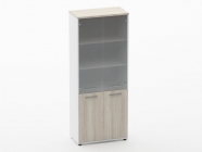 Шкаф 4 широкий верх стеклянные двери, низ закрытый Персона Грата Deka 10.19.171 Дуб Сантана светлый/Белый