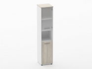 Шкаф 4 узкий верх стеклянная дверь, низ закрытый, с нишей Персона Грата Deka 10.19.18Пр Дуб Сантана светлый/Белый