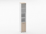 Шкаф 5 узкий верх стеклянная дверь, низ закрытый, две полки открытые Персона Грата Deka 10.23.19Пр Туя/Белый