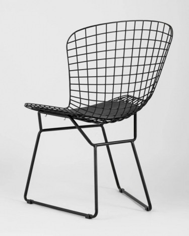 Стул обеденный Stool Group Bertoia Черный с черной подушкой из экокожи