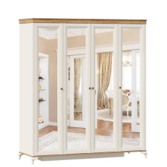 Шкаф Любимый дом четырехстворчатый с 4 зеркалами Вилладжио Алебастр/Дуб золотой