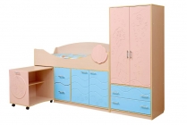 Набор модульной мебели Матрица для детской комнаты Юниор -12.2 МДФ матовый Дуб молочный/Розовый металлик/Голубой металлик