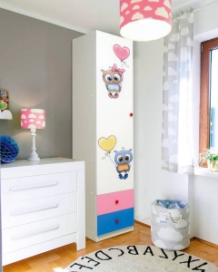 Шкаф 1-но дверный Матрица с ящиками и фотопечатью Совята 1.1 Белый/Оранжевый/Желтый