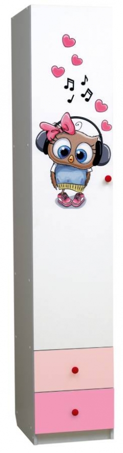 Шкаф 1-но дверный Матрица с ящиками и фотопечатью Совята 1.2 Белый/Желтый/Синий