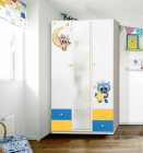 Шкаф 3-х дверный Матрица с ящиками и фотопечатью Совята 3.2 Белый/Лайм/Синий