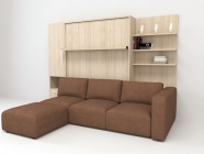 Шкаф-диван-кровать Новый век Смарт 1 левый с полкой и пуфом 1600 Белая шагрень