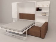Шкаф-диван-кровать Новый век Смарт 1 левый с полкой и пуфом 1600 Дуб молочный
