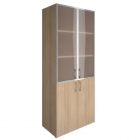 Шкаф книжный со стеклом в раме Lacobel без топа Рива YALTA LT-ST 1.4R white Снежная Патина