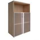 Шкаф книжный средний со стеклом в раме без топа Рива YALTA LT-ST 2.2R Снежная Патина