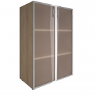 Шкаф книжный средний со стеклом в раме Lacobel без топа Рива YALTA LT-ST 2.4R black Снежная Патина