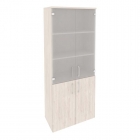 Шкаф высокий широкий 2 низких фасада ЛДСП + 2 средних фасада стекло Рива ONIX O.ST-1.2 Денвер Светлый