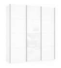Шкаф-купе трехдверный Е1 Прайм 2100 ДСП/Белое стекло/ДСП Белый снег