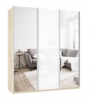 Шкаф-купе трехдверный Е1 Прайм 2100 Зеркало/Белое стекло/Зеркало Дуб сонома