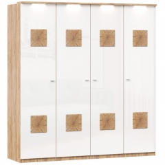 Шкаф четырехстворчатый с декоративными накладками Любимый дом Фиджи 007 Дуб Золотой Белый