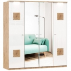 Шкаф четырехстворчатый с 2 зеркалами и декоративными накладками Любимый дом Фиджи 009 Дуб Золотой Белый