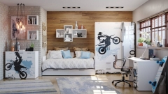 Комплект мебели для детской Любимый дом Мотокросс 1 Серый шелк с фотопечатью