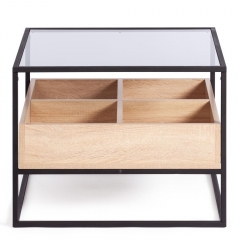 Журнальный стол Tetchair Eclipse ЛДСП 16мм, стекло 4мм, металл 15x15мм, 606046 см, Сонома/черный