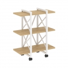 Стеллаж на колесных опорах - 3 полки Рива LOFT VR.L-MST.K-3.4V Металл белый Тиквуд светлый