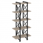 Стеллаж на колесных опорах - 5 полок Рива LOFT VR.L-MST.K-5.4V Металл черный Тиквуд светлый