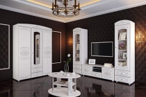 Комплект мебели для гостиной Олмеко Каролина Патина 35 Вудлайн кремовый Сандал белый